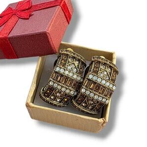 HEIDI DAUS Crystal CLIP-ON Earrings New Hoop Topaz Stone "Everyday Elegance"